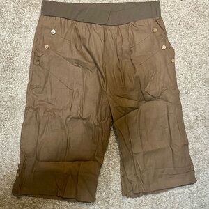 Suzanne Betro Khaki Sailor Style High Waist Bermuda Women Shorts